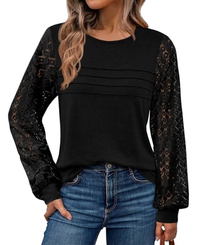 Womens Long Sleeve Shirts Lace Tops Casual Fall Fashion Outfits Clothes 2025 Knitted Dressy Blouses