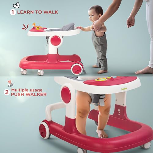 Image of Baybee 2 in 1 Baby Walker for Kids with Adjustable Height & Wheel Lock | Activity Push Walker for Baby with Musical Toy Bar & Stopper | Kids Walker Baby 6-18 Months Boy Girl (Pink)