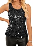 GRACE KARIN Women's Sequin Top Sleeveless Sparkly Dressy Tank Tops Vest Glitter Cocktail Party Shiny Club Night Black Small