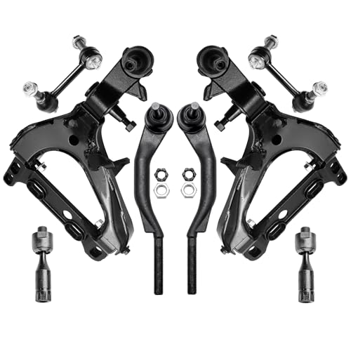 Image of Detroit Axle - 8pc Front End Kit for 04-07 Chevy Trailblazer GMC Envoy 2 Lower Control Arms w /Ball Joints 4 Inner & Outer Tie Rods 2 Sway Bar Links Buick Rainier Isuzu Ascender Saab 9-7X Replacement