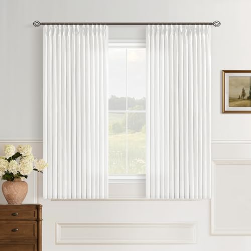 Image of Ivory Off White Semi Sheer Pinch Pleated Linen Window Curtains
