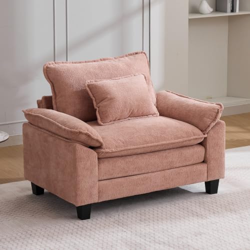 Image of Oprisen Modular Sectional Sofa, Comfy Cloud Couch Sectional Sofa, Chenille Sofa Sleeper Deep Seat Sofa with Throw Pillows for Living Room (Pink, 53 inch- Single Seat)