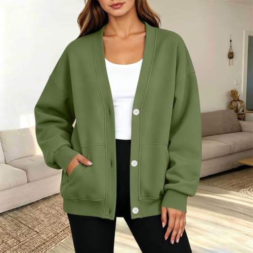 Womens Button Down Sweatshirt Cardigan Loose Oversized Long Sleeve Cardigan - image 6