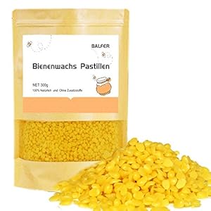 BALFER 100% Reine Bienenwachs Pastillen 300g, für Kosmetik, Kerzen, Cremes, Salben, Seifen, Bienenwachstücher…