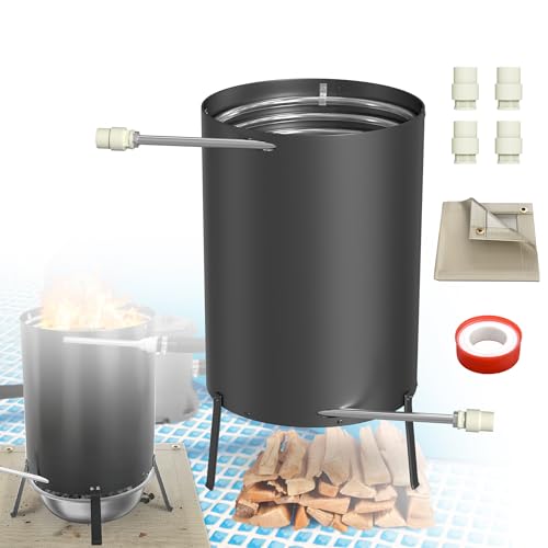 Suusolny Calefacción para piscina de acero inoxidable de 28 L, con espiral de calefacción, diámetro de 32 / 38 mm, conexión 2 en 1, con estera de protección contra incendios y bolsa para recoger leña