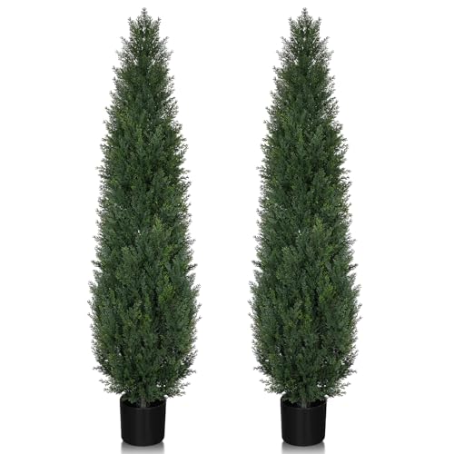 Artificial Cedar Topiary Trees, 5FT UV Resistant Topiary Trees Artificial Outdoors, Realistic...