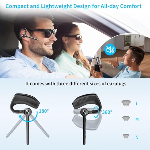 Image of Bluetooth Headset Wireless Earpiece Single Ear Headset with Microphone
