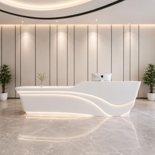 Image of Luxury Curved Reception Desk Counter for Office Lobby, Hotel Reception, Clinic Front Desk, Co-Working Space - (RCT-197 MDFL L8W2)