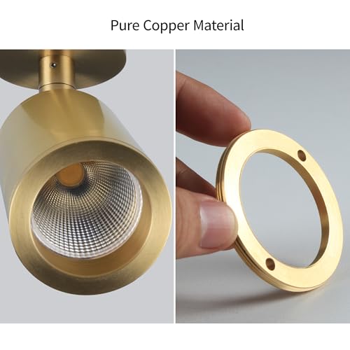 Image of Aisilan Solid Copper Surface Mounted Angle Adjustable LED Spot Light Golden Anti Glare Accent Lamp COB Ceiling Spotlight Warm White 7W for Hallway Kitchen Living Room