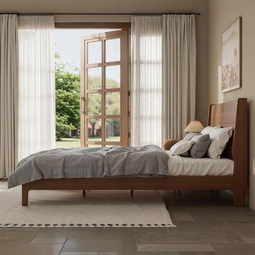 Image of Bellemave King Size Bamboo Bed Frame with Headboard,Bamboo Platform Bed Frame King Size with Tall Headboard and Wood Slats,Easy Assembly,Warm Brown