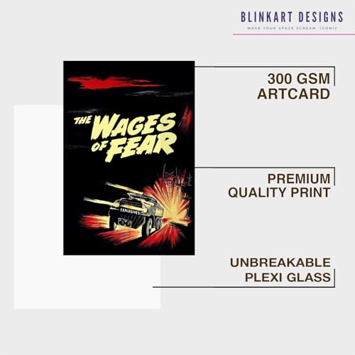 Image of BLINKART The Wages Of Fear (1953) Movie Poster Frame 12x18 Inch | Premium 300 GSM Paper Wall Print | Vintage Film Artwork for Home, Bedroom, Living Room, Office | Framed Photo Decor