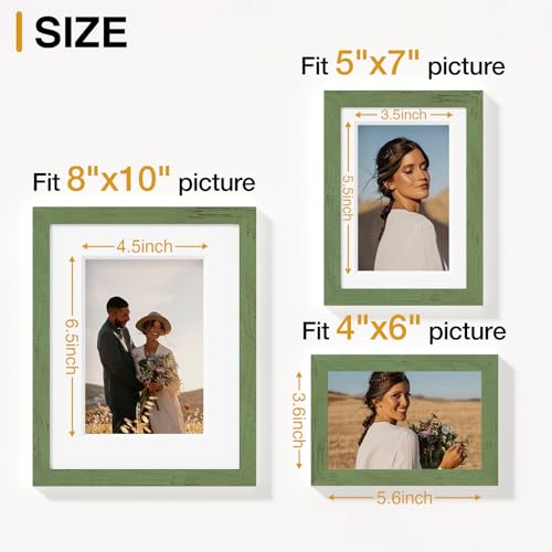 Image of Vittanly 15 Pack Picture Frames Collage Wall Decor for Mounting or Tabletop Display, Gallery Frame Set for Family, Multi Sizes Including 3pcs 8x10, 6pcs 5x7, 6pcs 4x6, Rustic Green