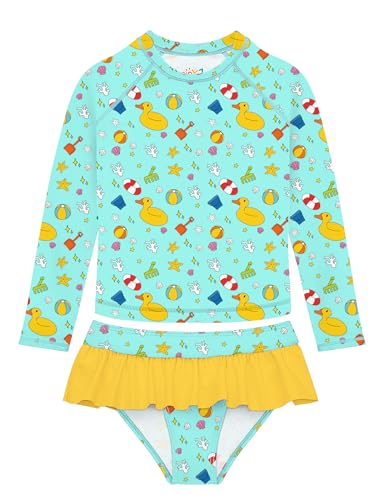 Image of Girls Swimsuit Rash Guard Set Long Sleeve Swimwear UPF 50 Swim Shirts SPF Two Peice Bating Suits Toddler Kid Teen 2T-12Y