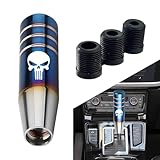 Sumjig 1 PC Car Gear Shift Head, 5.11' x 1.37' Skull Print Heavy Feel Non-Slip Design Alloy Shifter Decorative Shift Handle with Adapter, Modification Accessories, for Most Car Models (Grilled Blue)