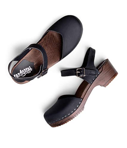 Sandgrens Swedish Wooden Low Heel Clog Sandals For Women, Us 9-9.5 | Saragasso Black Dk, Eu 40 #TOP2