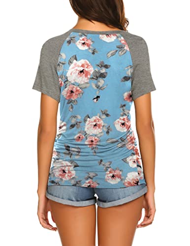 Ekouaer Maternity Tops For Pregnant Womens Nursing Tops Maternity Pregnant Tees Short Sleeve Button Up Maternity Tunics For Pregnancy Floral Blue #TOP1