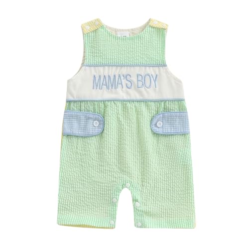 Image of Ostmthufy Toddler Infant Mamas Boy Outfit Sleeveless Baby Boy Romper Smocked Jumpsuit One Piece Shortalls Summer Clothes