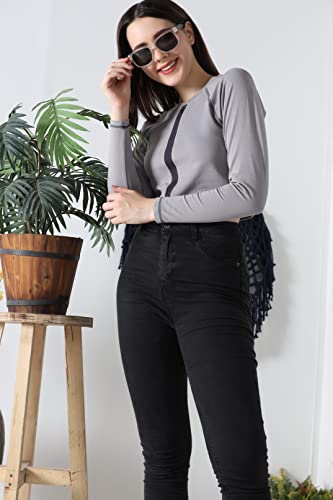 Image of Leriya Fashion Long Sleeve Crop Top Cropped Sweatshirt for Women with Thumb Hole Western Top