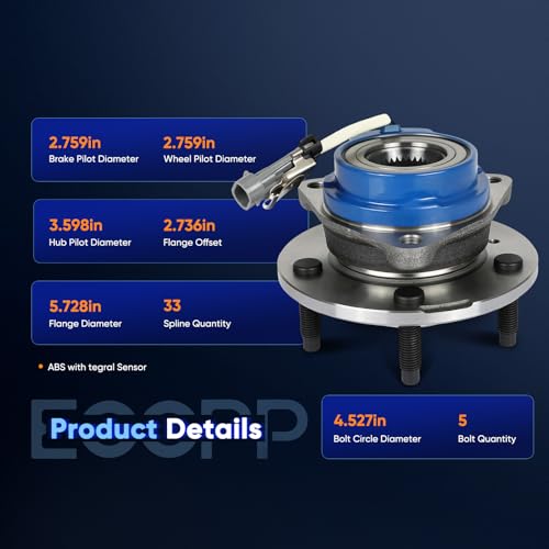 Image of ECCPP 2-Piece 513121 Wheel Hub Bearing for Chevrolet Impala 2000-2014 | for Buick Century 1997-2005 5 lugs w /ABS Sensor Pre-Greased Sealed
