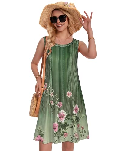 Image of Summer Dresses for Women Beach Boho Sleeveless Vintage Floral Flowy Pocket Tshirt Tank Sundresses 2026