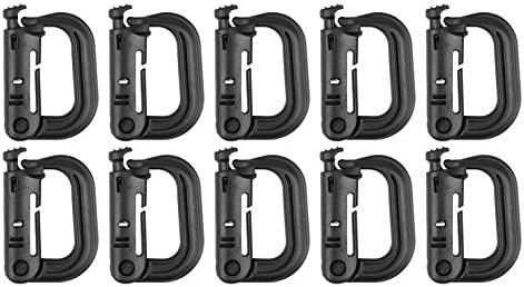 XTACER Tactical Multipurpose D-Ring Locking Hanging Hook Tactical Link Snap Keychain for Molle Webbing (Black-Button Release (10-Pack))
