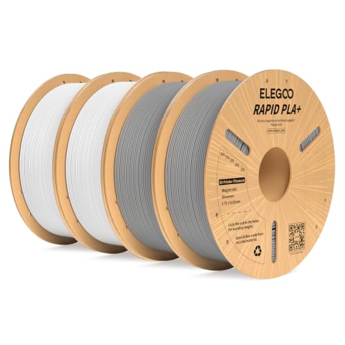 Image of ELEGOO Rapid PLA Plus Filament 1.75mm White & Gray 4KG, PLA+ 3D Printer Filament for 600mm /s High Speed Printing, Dimensional Accuracy + /- 0.02 mm, 4 Pack 1kg Spool(2.2lbs)
