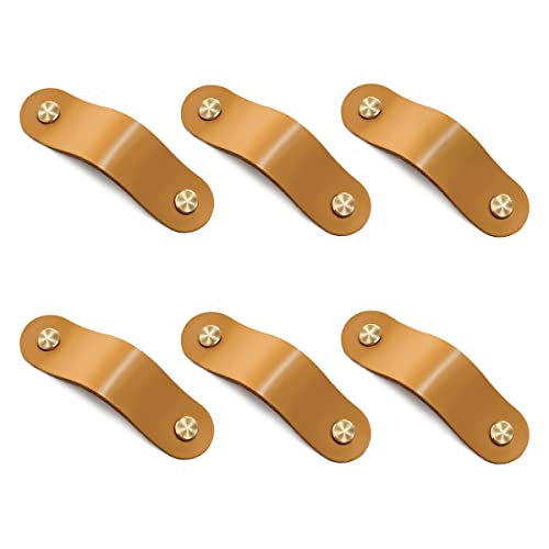 DOXILA 6 Stück Leder Schrankgriffe, Griffe für küchenschränke 64mm Bohrlochabstand, Küche Schlafzimmer Kleiderschrank Schublade Kommode Cover