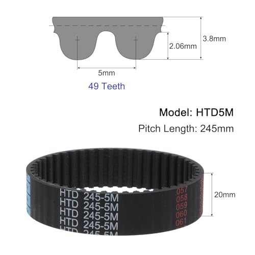 sourcing map HTD-5M Gummi Zahnriemen 245mm Umfang x 20mm Breite x 3,6mm Höhe, 49 Zähne Gummizahnriemen Keilriemen Antriebsriemen geschlossen Zahnriemenscheiben, 5mm Steigung