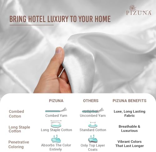 Pizuna 400 Thread Count Queen Cotton Bed Sheets Set, Long-Staple Cotton Sheet Sets Queen Size, Cooling 4 Piece Hotel Luxury Bedding Set with 15" Deep Pocket Fitted Sheet (Queen, White) - Thumbnail 3
