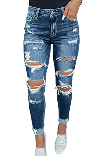 KUNMI Women's Ripped Stretch Skinny Boyfriend Jeans Cute Distressed Denim Pants