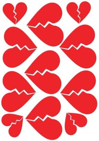 Broken Hearts Decal Sheet JDM 9 Total | Red | Made in USA by Stick This! | Sticker for Car or Truck Windows, Laptop, Water Bottle, Tablets etc. | 5X 2.5" x 2.25" and 4X 1.5" x 1.25" |