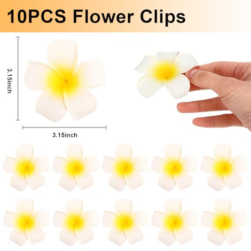 10 pinzas para el cabello con flores hawaianas Plumeria pequeñas tipo pato para mujeres y niñas miniatura 2