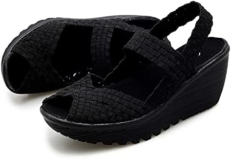 Touchmosees Women's Platform Wedge Sandals Woven Pumps Mary Jane Shoes Comfortable Walking Shoes 336-Black - 36 Review | Image 3
