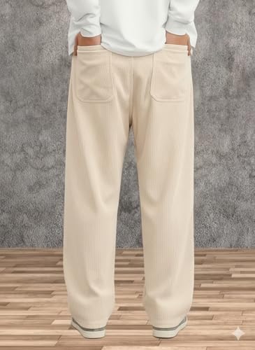 Image of Samfor Men's Comfortable Baggy Corduroy Pants | Relaxed Fit Stretch Waist Trousers for Everyday Wear | Casual Trouser for Man