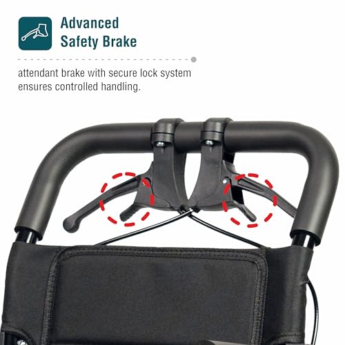 Image of VMS Careline Airlite Lightweight Foldable Travel Wheelchair for Elderly & Patients | Ultra-Light 8.2kg Portable Steel Frame | Attendant Brake, Adjustable Seat Belt & Carry Bag | Compact Transit Wheelchair | 100kg Capacity