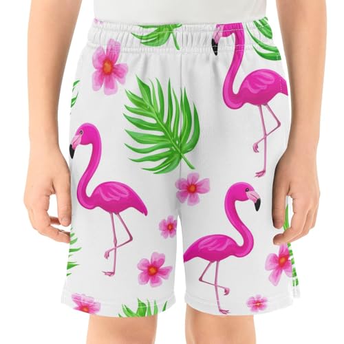 J JOYSAY Flamingo Flower Palm Boys Athletic Shorts Kids Youth Casual Shotrs with Pockets Elastic Waistband2