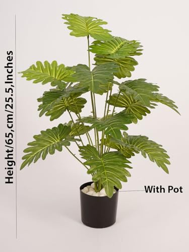 Image of ARICK Decor 2.1Ft Artificial Philodendron Plant with 18 Leaves, 65cm Tall Faux Tropical Heart-Leaf Potted Tree in Black Pot, Realistic Large Silk Leaf Fake Plant for Living Room, Office & Home Decor