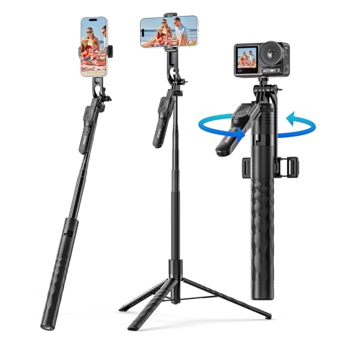 Materiali di prima qualità: L’asta telescopica di questo treppiede per cellulare è realizzata in lega di alluminio premium. Leggera, compatta, robusta e resistente, mantiene la stabilità anche dopo numerosi allungamenti per riprese esterne comode. Nota: Le gambe sono in plastica ABS. Non piegarle con forza e non usarlo su superfici irregolari