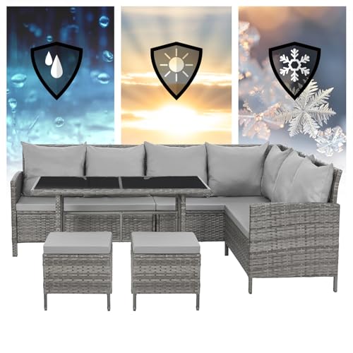SVITA Madison Rattan-Lounge Polyrattan Ecksofa Gartenmöbel-Set Sofa Garnitur Couch-Eck Grau