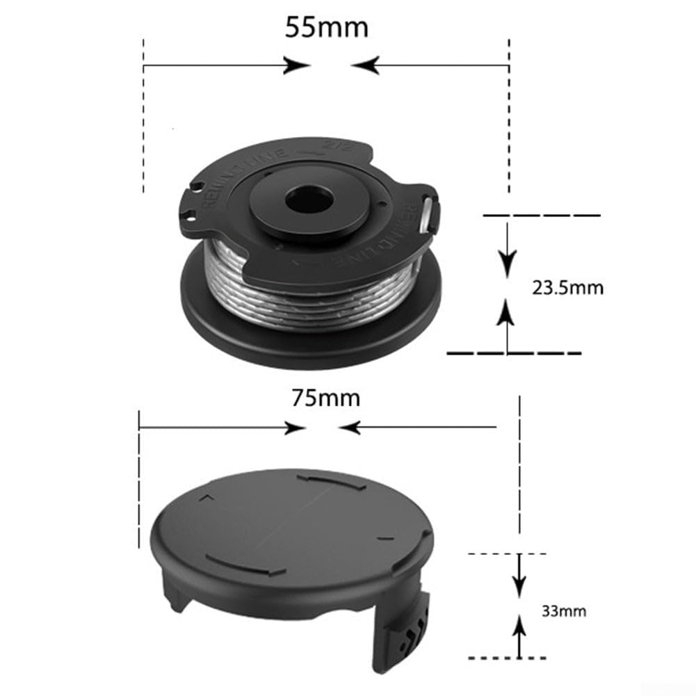 Hilo para cortabordes Recambio de Hilo, Paquete de 8 carretes de Hilo for Recortadora y 2 Cubiertas for Modelos Art de 1,6 mm de diámetro y 4,9 m de Longitud de Nailon Negro