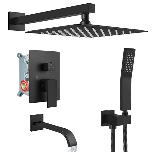 Robinet douche encastrable noir mat anti-calcaire avec douchette