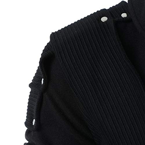 Black Solid Color Hoodies for Men with Designs Vintage Masked Rivets Sweatshirts with Pockets(Black,L)4
