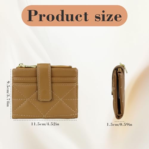 Small Woman Wallets, Bifold PU Leather Card Holder Wallet Fashion Rhombic Multi-Slot Credit Card Holder with Zipper Snap Coin Pocket for Traveling Shopping (Brown)2