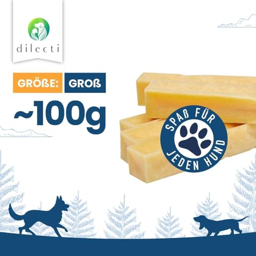 Dilecti Natürliche Käse Kauknochen für Hunde - Sehr Schmackhafte, Harte und Haltbare Natürliche Kauknochen Werden Ihren Hund für Eine Weile Beschäftigen. (Größe L, 5er-Pack)