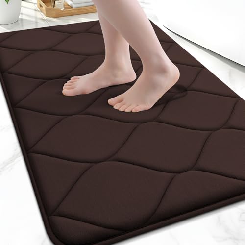 Image of Smiry Memory Foam Bath Mat 47x17, Ultra Soft Absorbent Bathroom Rugs | Brown, Plush Quick Dry and Machine Washable Cushion Bath Mats for Bathroom, Shower, Tub & Home Decor