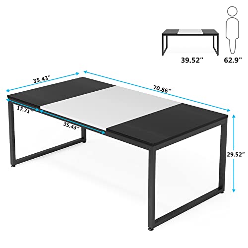 Tribesigns 6 Person Modern Dining Table, 71 Inch Rectangular Kitchen Table With Metal Frame, Wood Kitchen & Dining Room Table For Home Furniture (Black/White) #TOP1