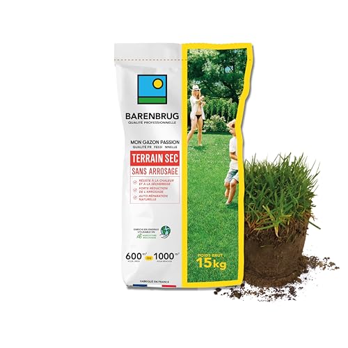 BARENBRUG - Gazon Terrain Sec sans arrosage - Résiste à la Chaleur et à la Sécheresse - Forte Réduction de l’Arrosage - Autoréparation Naturelle -...