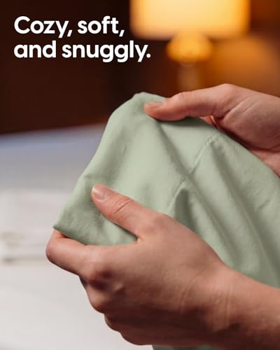 Image of Sleepy Town Split King Size Bed Sheets - 4 Piece - NO Flat Sheet Included - Split King Sheet Set - Soft, Comfy & Cooling - Easy Care - Wrinkle Free - Brushed Microfiber Bed Sheets (Light Sage Green)