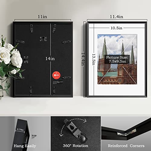 Image of VCK Black 11x14 Aluminum Picture Frames Set of 6 with Shatter-Resistant Real Glass, 11x14 Matted to 8x10 Photo Frame for Wall