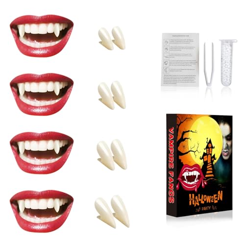 Image of 4 Pair Vampire Teeth Fangs for Halloween Costume Props Party Favors (11mm 13mm 15mm 17mm)